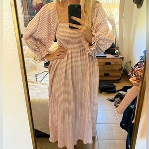 Pink Gingham Midi Dress